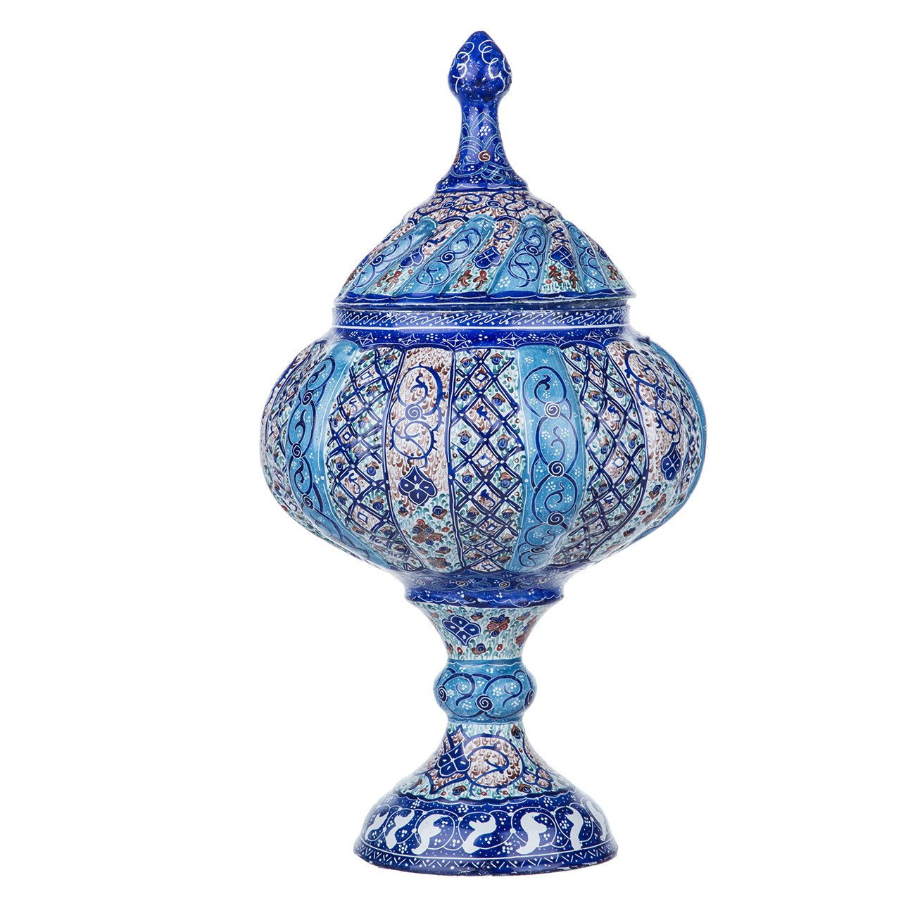 شکلات خوری مسی میناکاری شده اثر سلطانی ارتفاع 30 سانتی‌متر طرح 4