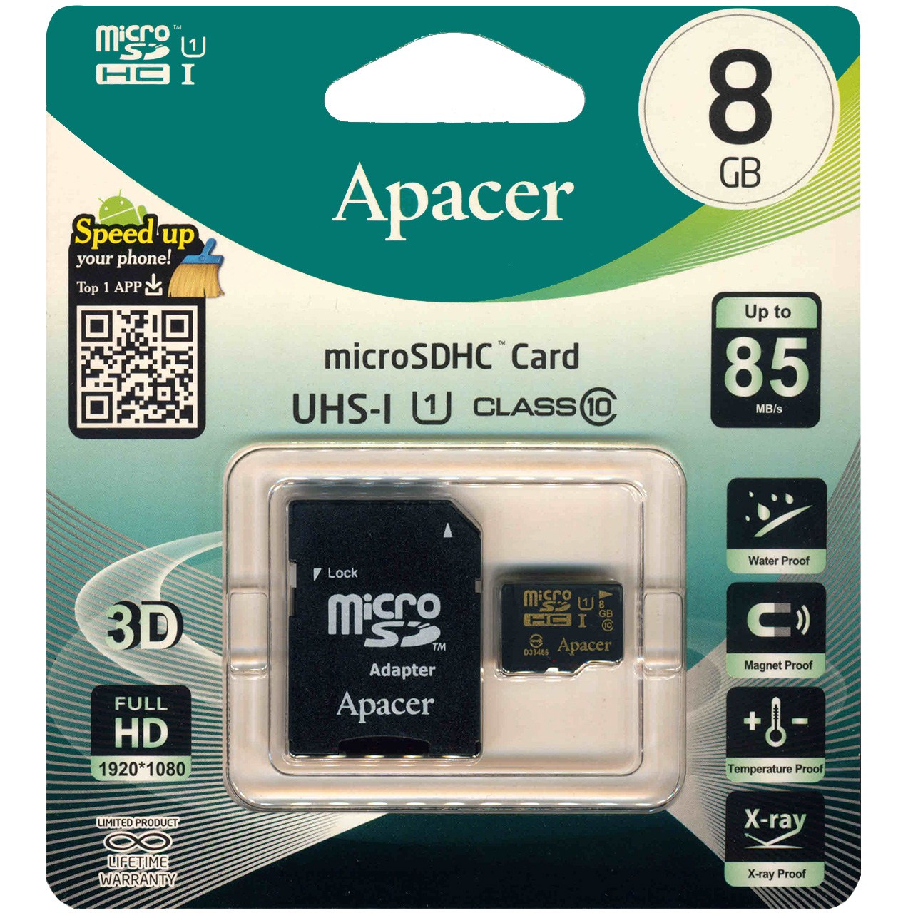 کارت حافظه microSDHC اپیسر کلاس 10 استاندارد UHS-I U1 سرعت 85MBps همراه با آداپتور SD ظرفیت 8 گیگابایت