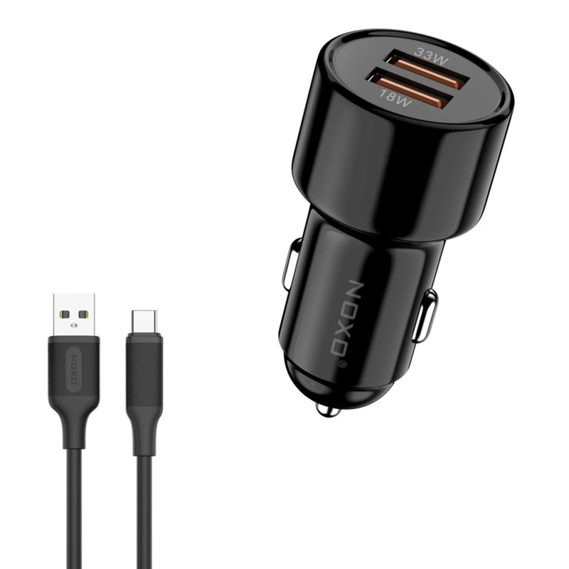 شارژر فندکی 51 وات دو پورت نوکسو مدل CCN-1 به همراه کابل تبدیل USB-A به Type-C 