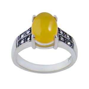 انگشتر نقره زنانه بازرگانی میلادی مدل عقیق شرف الشمس نگین مارکازیت  کد AW_260