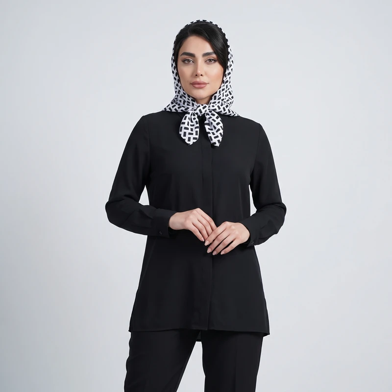 مینی‌ اسکارف زنانه حریر طرح هندسی مدل 14