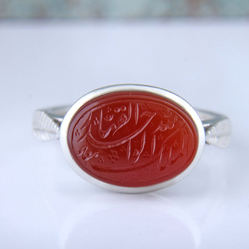 انگشتر نقره مردانه بازرگانی میلادی مدل رکاب دستساز عقیق یمنی خطی کد AM_4714