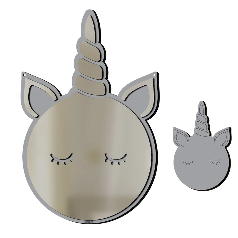 استیکر چوبی کودک باروچین مدل  تک شاخ آیینه ای کد m-3-gray مجموعه 2 عددی
