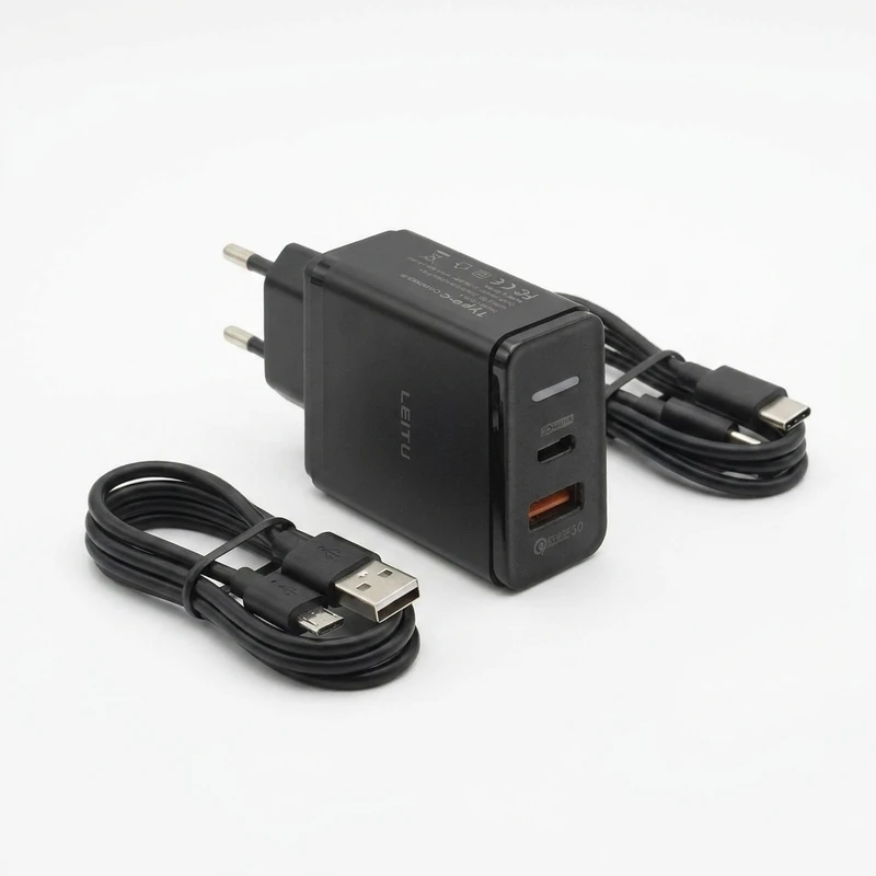 شارژر دیواری 65 وات دو پورت لیتو مدل LH-21 به همراه کابل تبدیل microUSB و USB به USB-C