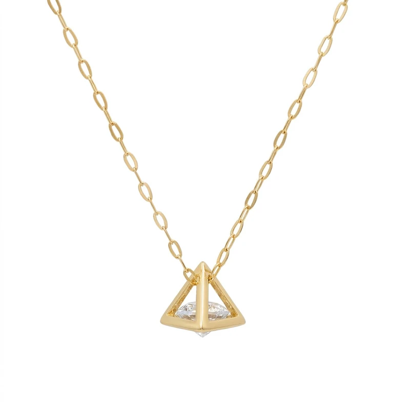 گردنبند طلا 18 عیار زنانه با زنجیر حلقه‌ای (فلامینگو) رضا گلد مدل triangle نگین
