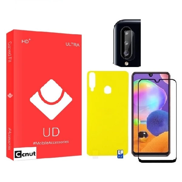 محافظ صفحه نمایش کوکونات مدل FUL مناسب برای گوشی موبایل سامسونگ Galaxy A20s به همراه محافظ پشت گوشی و محافظ لنز دوربین