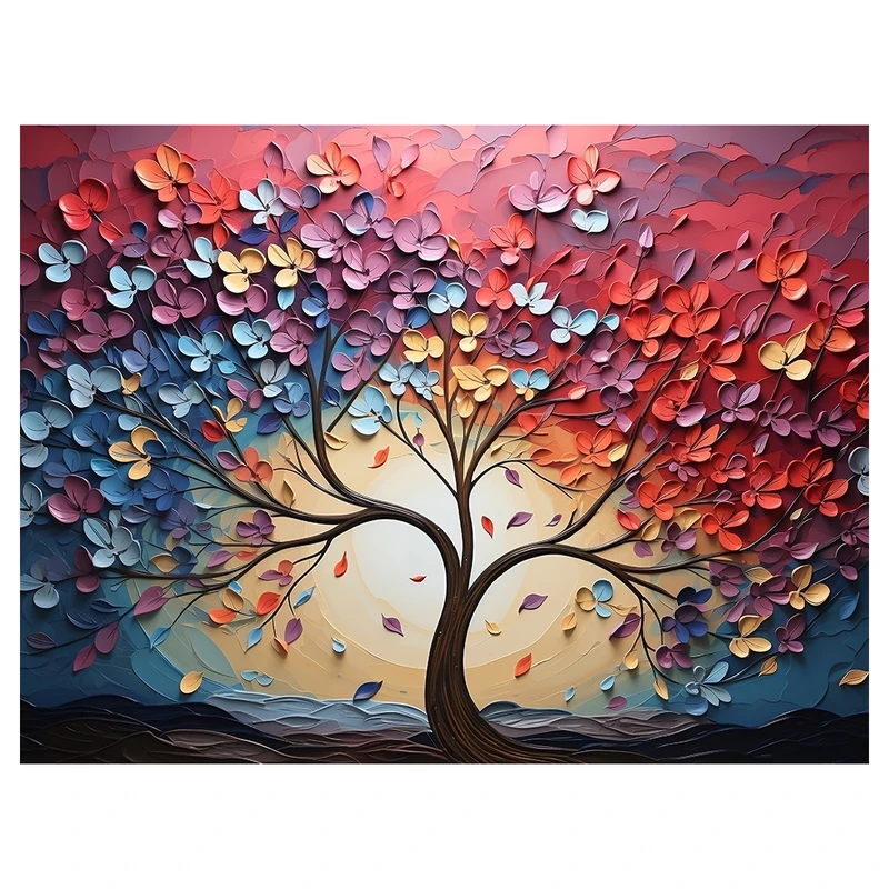 کاغذ دیواری مدل نقاشی رنگ روغن درخت پاییزی کد AR3060562