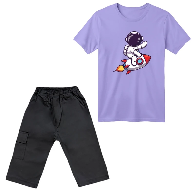 ست تی‌شرت آستین کوتاه و شلوارک پسرانه مدل فضانورد کد 4