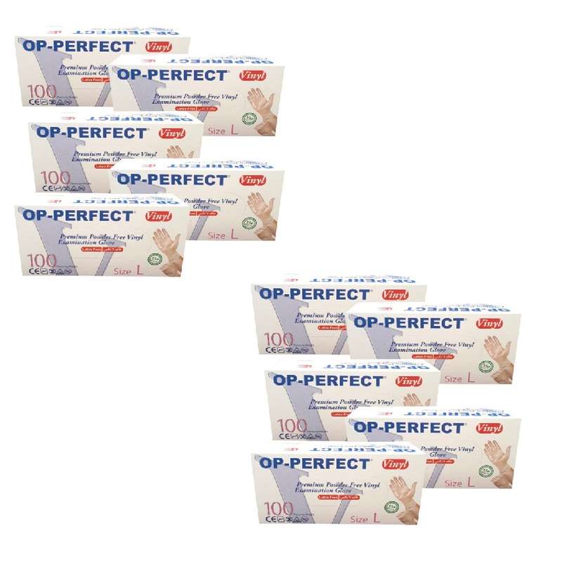 دستکش وینیل اپی پرفکت مدل 100 سایز لارج مجموعه 10 عددی