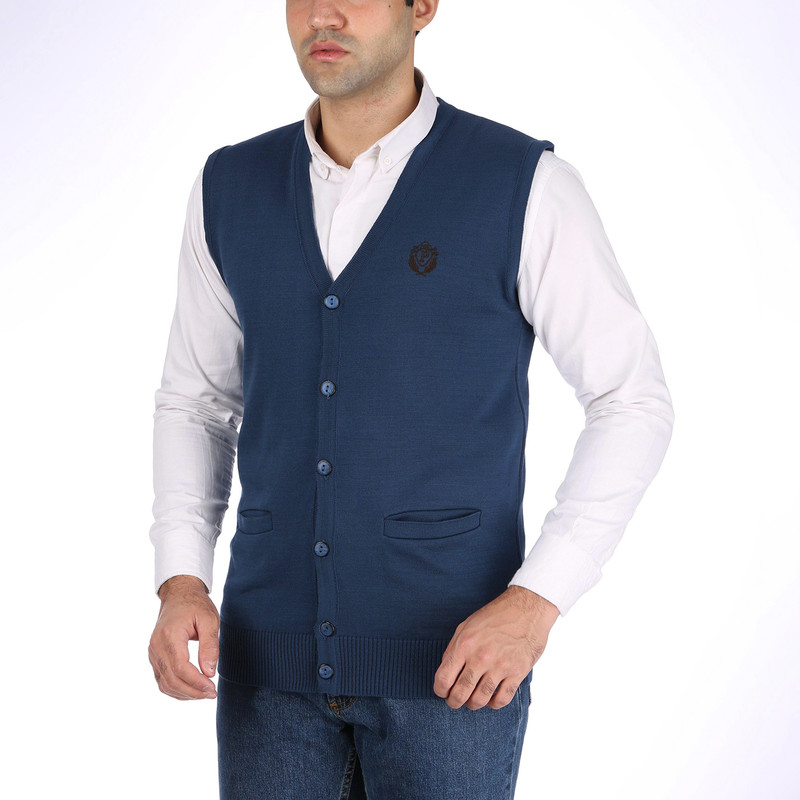 ژیله مردانه تریکو پاییزان مدل J710 رنگ آبی نفتی