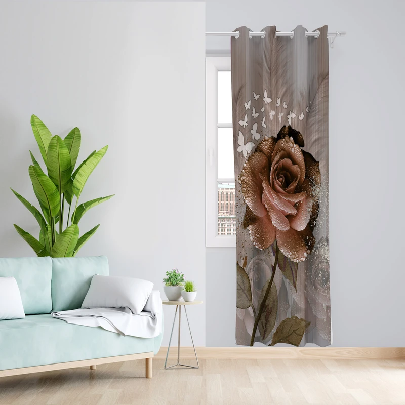 پرده طرح گل مدل مخمل پانچی کد 1917 z سایز 140x200 سانتی متر