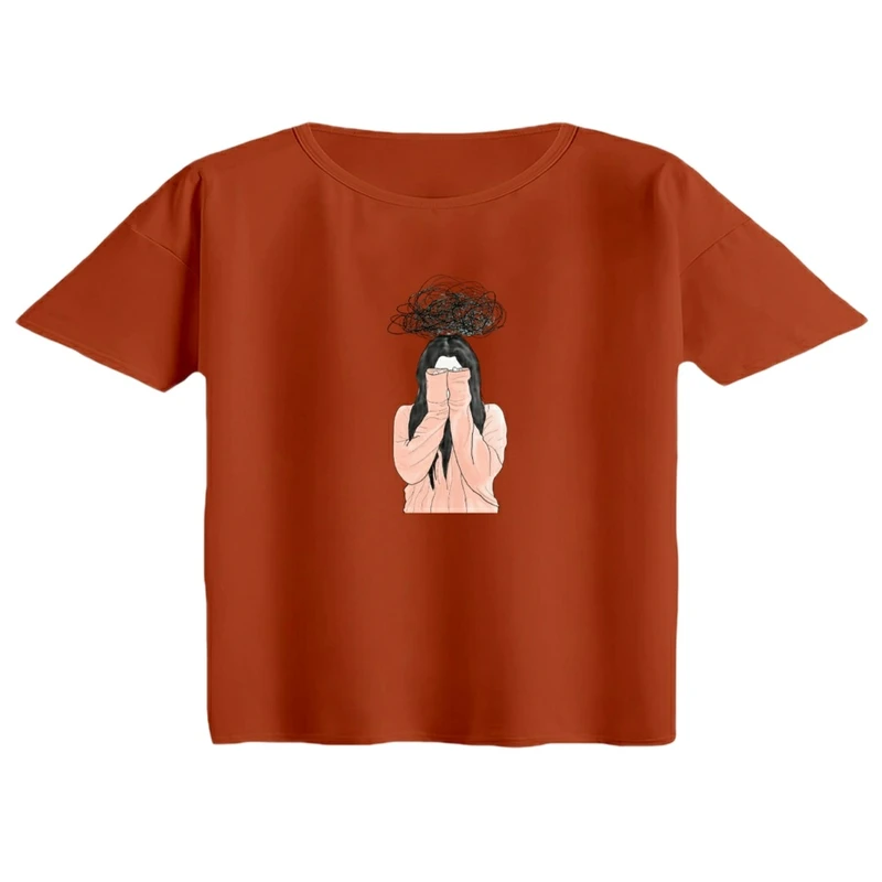 کراپ تی‌شرت آستین کوتاه زنانه مدل ذهن پریشون