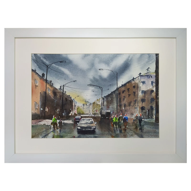 تابلو نقاشی آبرنگ طرح خیابان بارانی کد 51