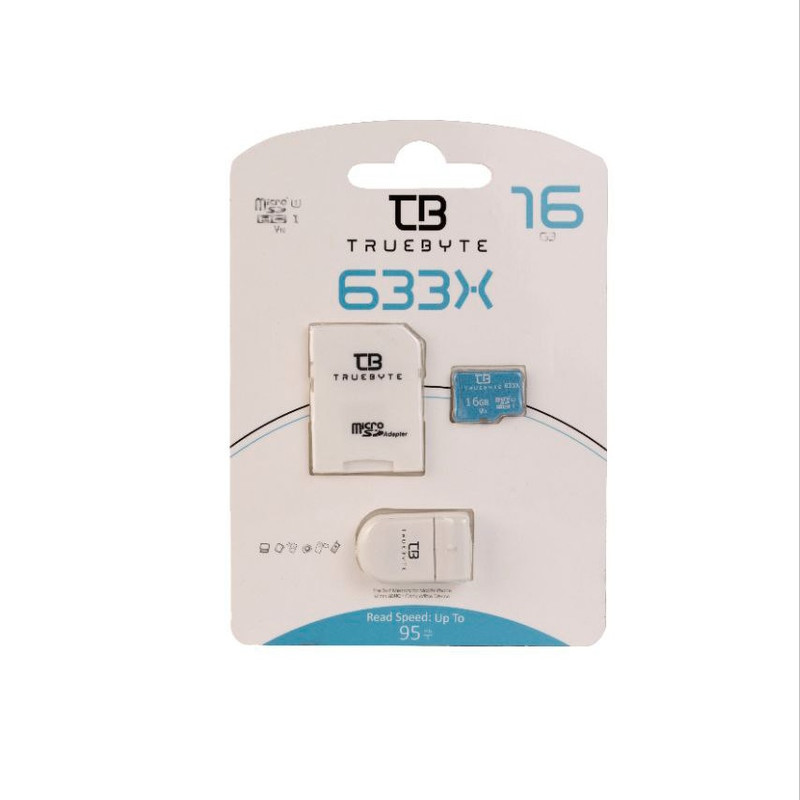 کارت حافظه MicroSDHC تروبایت مدل V10 کلاس 10 استاندارد UHS-I U1 سرعت 95MBPS ظرفیت 16 گیگابایت به همراه آداپتور SD و کارت‌خوان