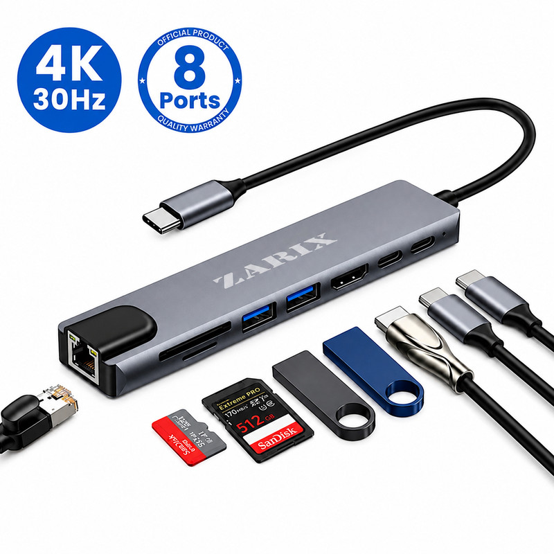 هاب ۸ پورت USB-C زاریکس مدل Z8 Plus 