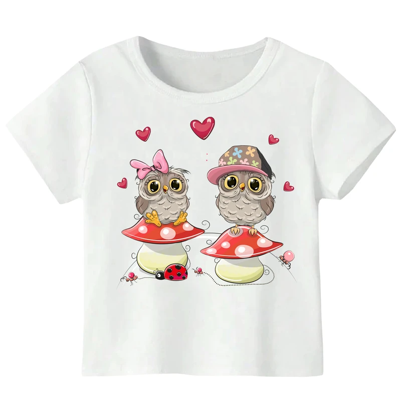 تی شرت آستین کوتاه دخترانه مدل دو جغد WS02 