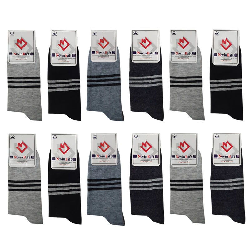 جوراب ساق بلند مردانه مدل نوین بافت 2001 بسته 12 عددی