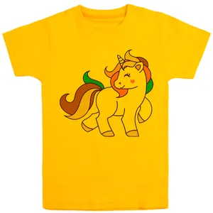 تی شرت آستین کوتاه دخترانه مدل اسب تک شاخ F20 رنگ زرد