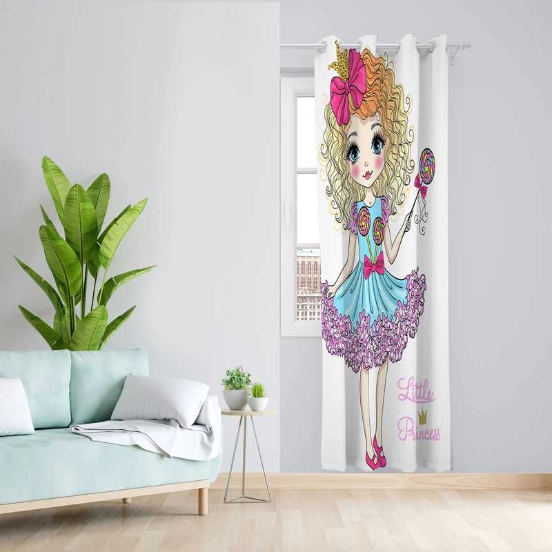  پرده مدل اتاق کودک مخمل پانچی طرح دخترانه کد 2644a سایز 140x280 سانتی متر