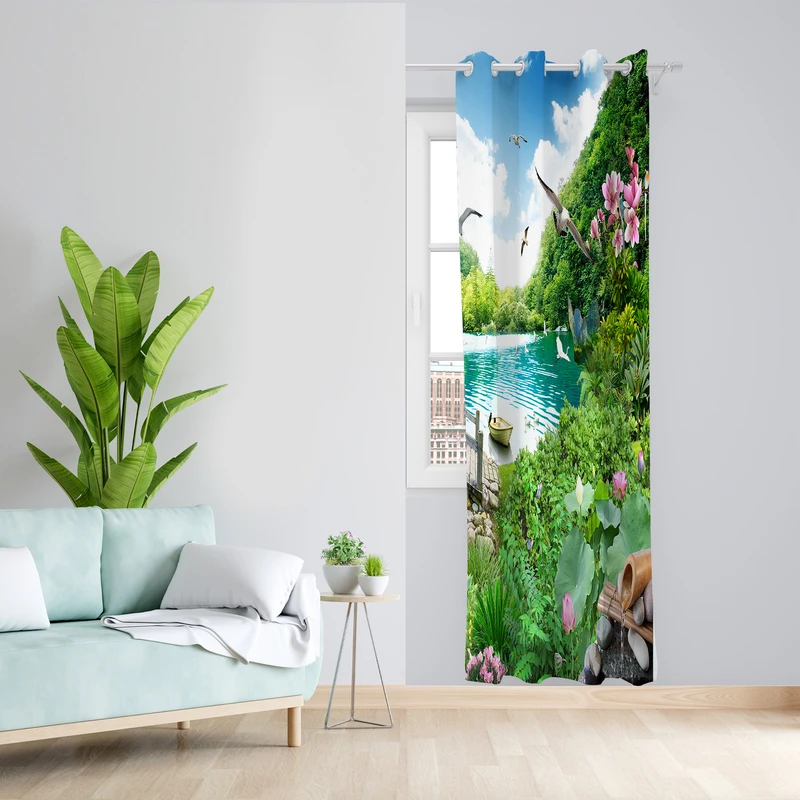 پرده طرح منظره مدل مخمل پانچی کد 4799 z سایز 140x200 سانتی متر