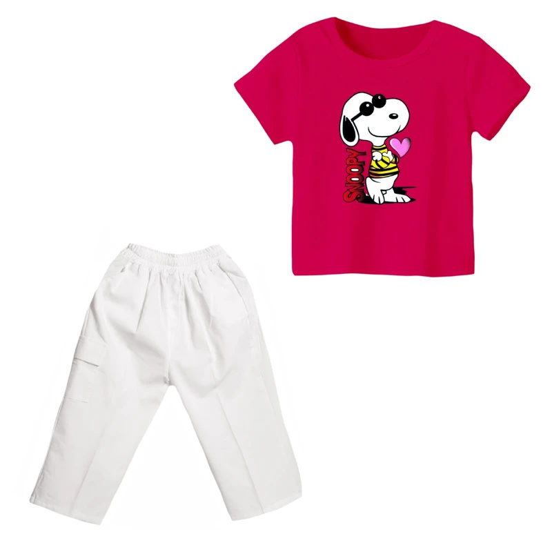 ست تی شرت و شلوارک دخترانه مدل اسنوپی کد ۴۸