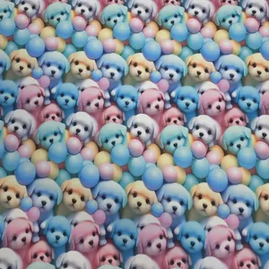 پارچه لباس عرض 1.5 متر مدل تریکو دورس کره ای مدل سگ و توپ رنگ آبی