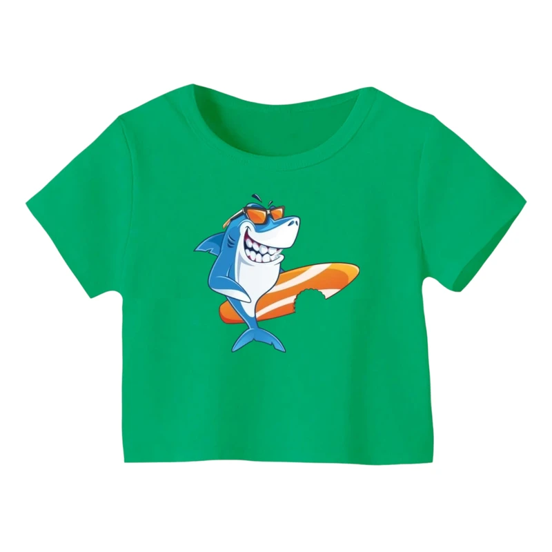 کراپ‌ تی‌شرت آستین کوتاه زنانه مدل کوسه کد ۵