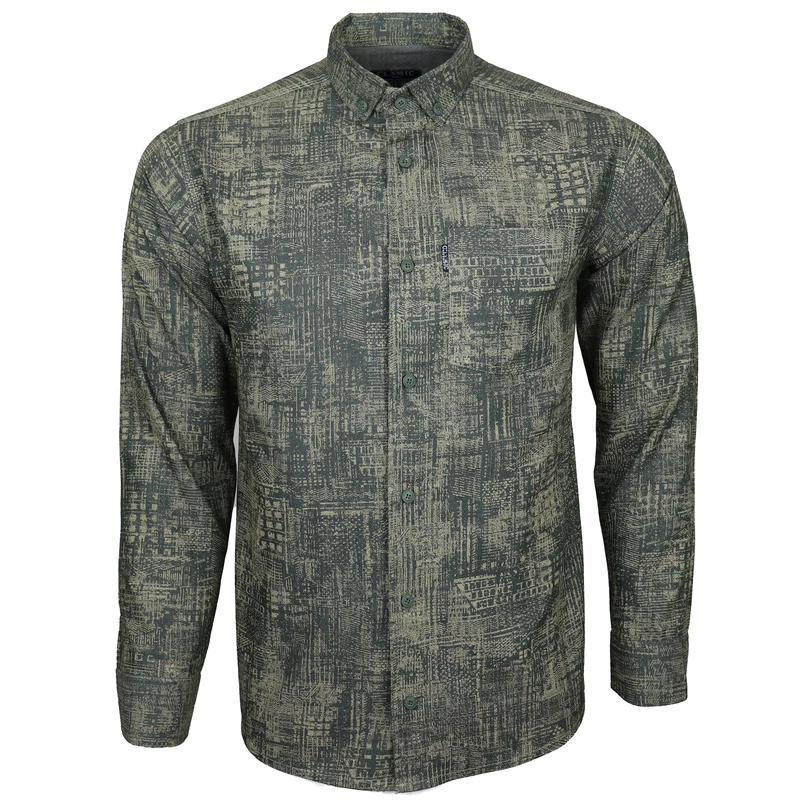 پیراهن آستین بلند یقه برگردان مردانه مدل هندسی زرین جیبدار 18