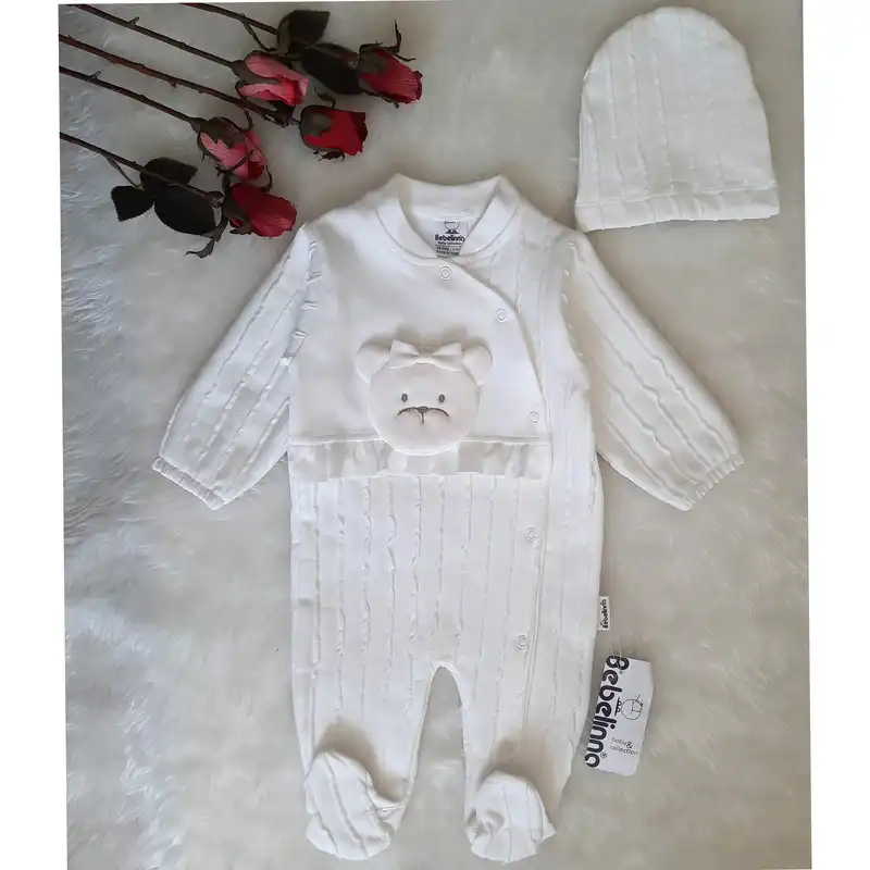 ست سرهمی و کلاه نوزادی ببلینا مدل خرسی کد sh28