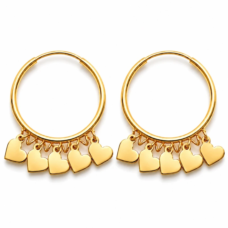 گوشواره حلقه‌ای طلا 18 عیار زنانه طلای معتمدی مدل ریسه قلب