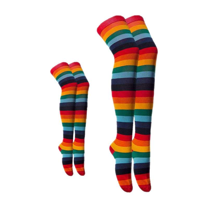 جوراب دخترانه مدل مادر و کودک بالا زانو  طرح رنگین کمان