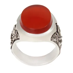 انگشتر نقره مردانه بازرگانی میلادی مدل سنگ عقیق رکاب دست ساز کد AM_1973