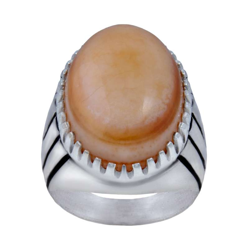 انگشتر نقره مردانه مدل سنگ عقیق باباقوری رکاب سیلندری کد AM_014