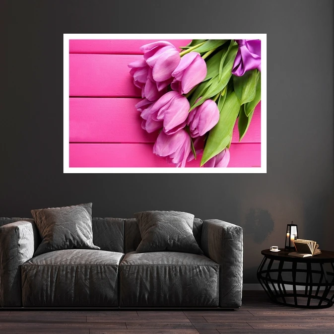 تابلو بکلیت طرح طبیعت و گل لاله مدل قاب شاسی W-s8595