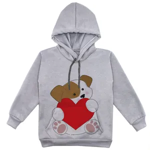 هودی دخترانه مدل سگ و قلب F28 رنگ طوسی