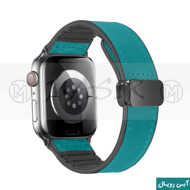 بند مسیر مدل Magnetic Leather Silicon مناسب برای اپل واچ سری 1/2/3/4/5/6/7/8/9/SE سایز 38/40/41 میلی متری