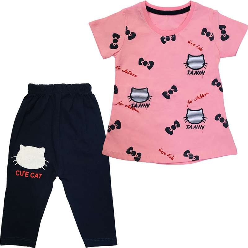 ست تی شرت و شلوار دخترانه مدل Poco طرح Cat کد 117