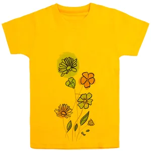 تی شرت آستین کوتاه دخترانه مدل گل D183 رنگ زرد