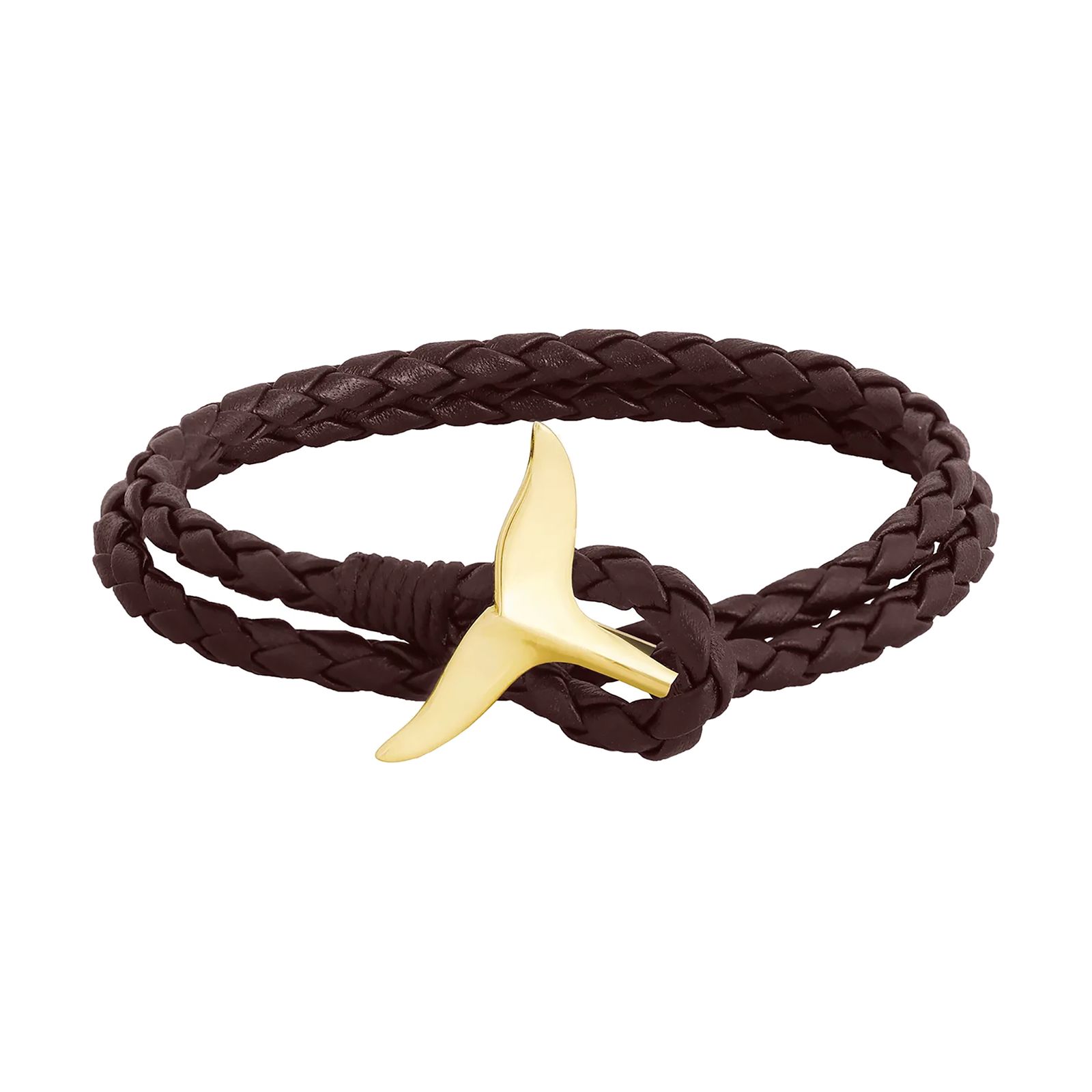 دستبند طلا 18 عیار مردانه با بند چرمی درریس مدل دم نهنگ -  - 3