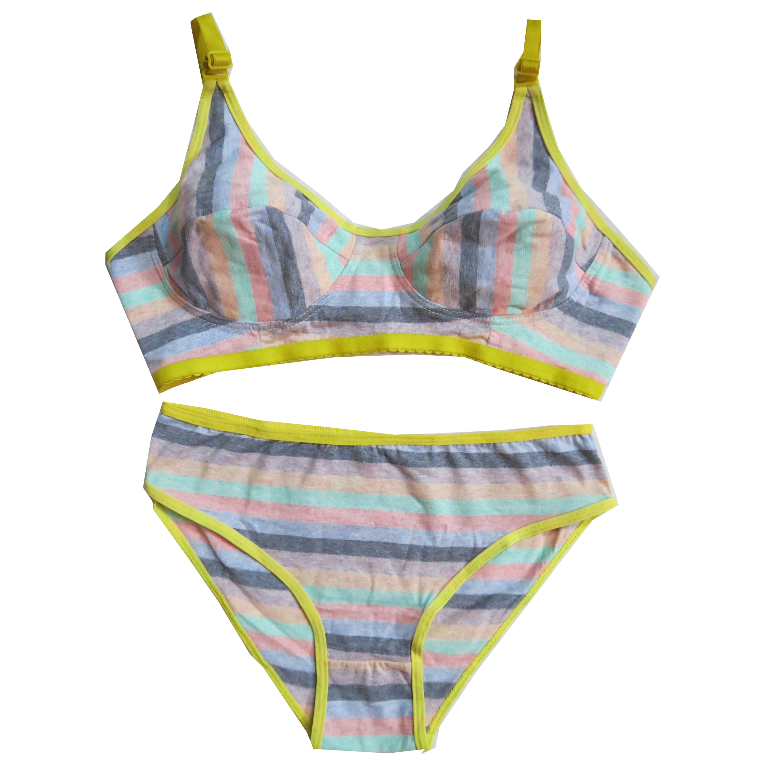 ست شورت و سوتین زنانه مدل رنگی نواری رنگ زرد