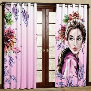 پرده مدل طرح دار دختر مخمل پانچی کد 1025L سایز 140x280 سانتی متر