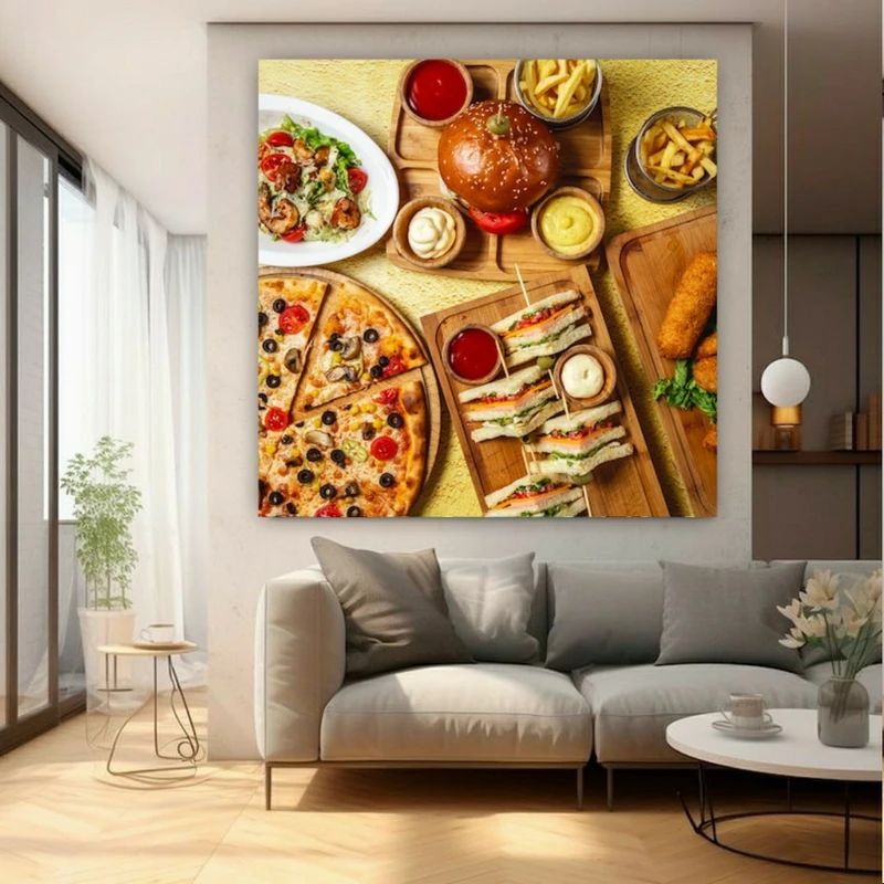 تابلو بوم طرح مخمل میز غذا مدل فست فود کد GR1624