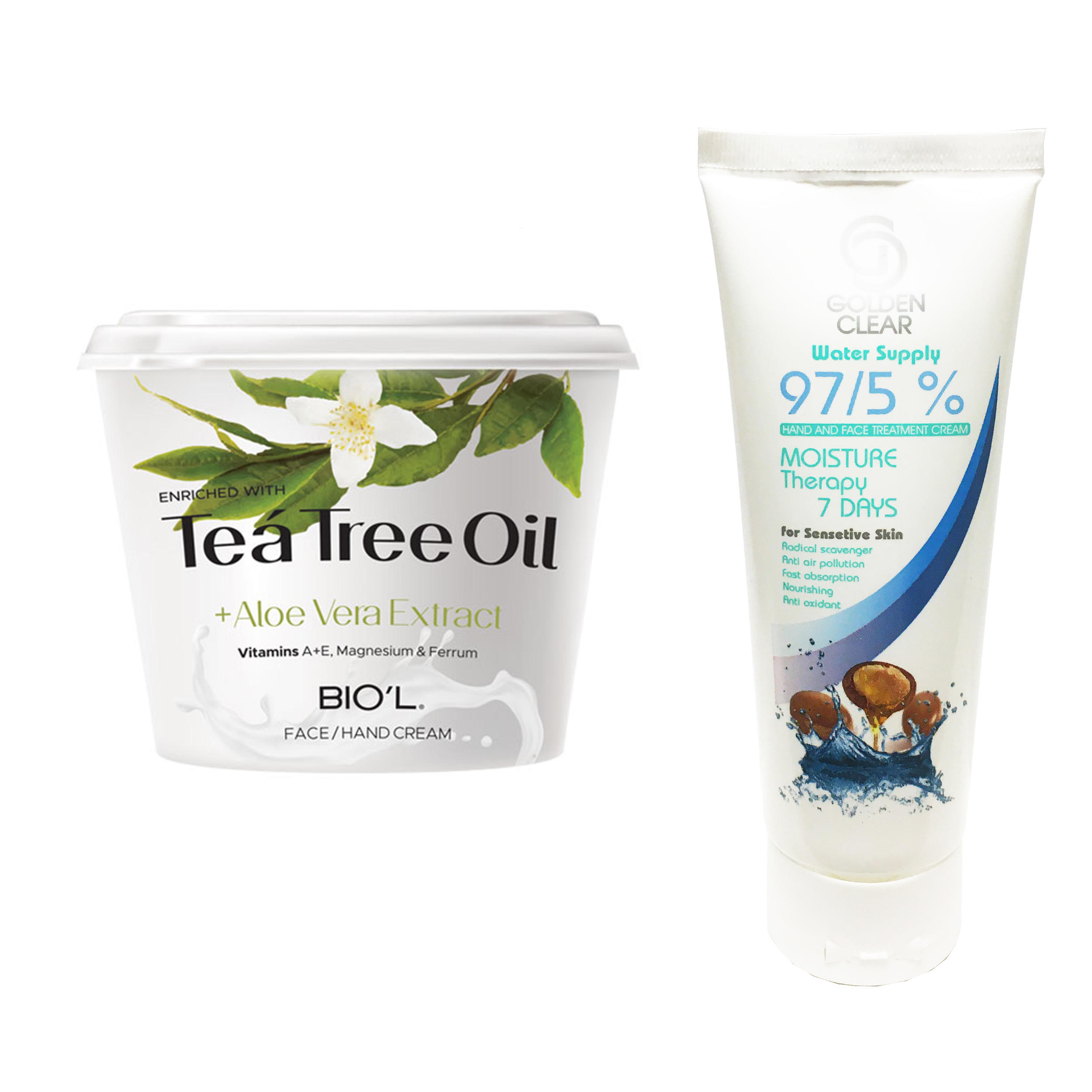 کرم مرطوب کننده بیول مدل Tea Tree Oil حجم 250 میلی لیتر به همراه کرم مرطوب کننده گلدن کلیر مدل آرگان حجم 75 میلی لیتر 