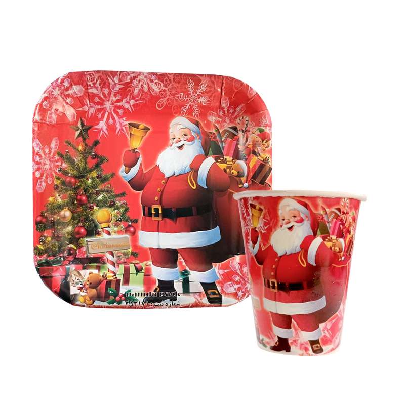 پیش دستی و لیوان یکبار مصرف سورتک طرح کریسمس بسته 40 عددی