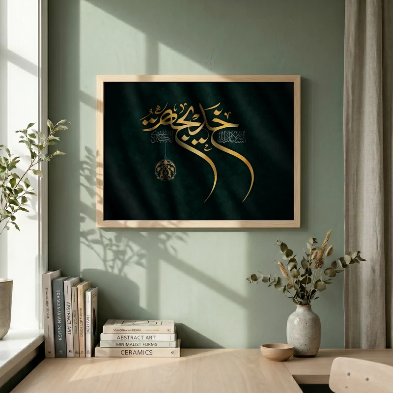 تابلو طرح السلام علیک یا خدیجه الکبری مدل G13941 فریم کرم روشن