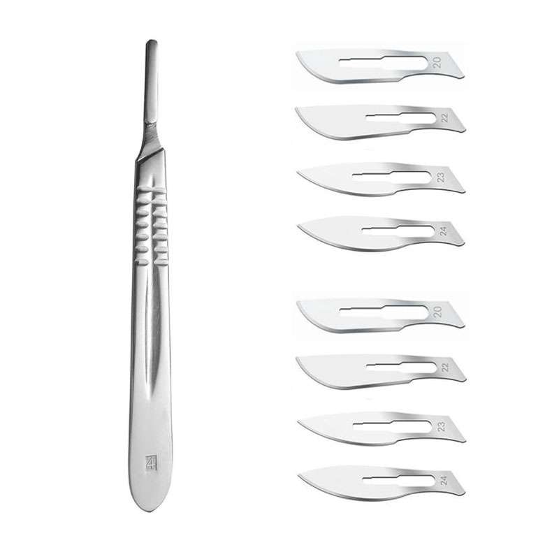 دسته تیغ جراحی شماره 4 مدل Hndl04 به همراه تیغ استریل مدل Rbl04 مجموعه 9 عددی