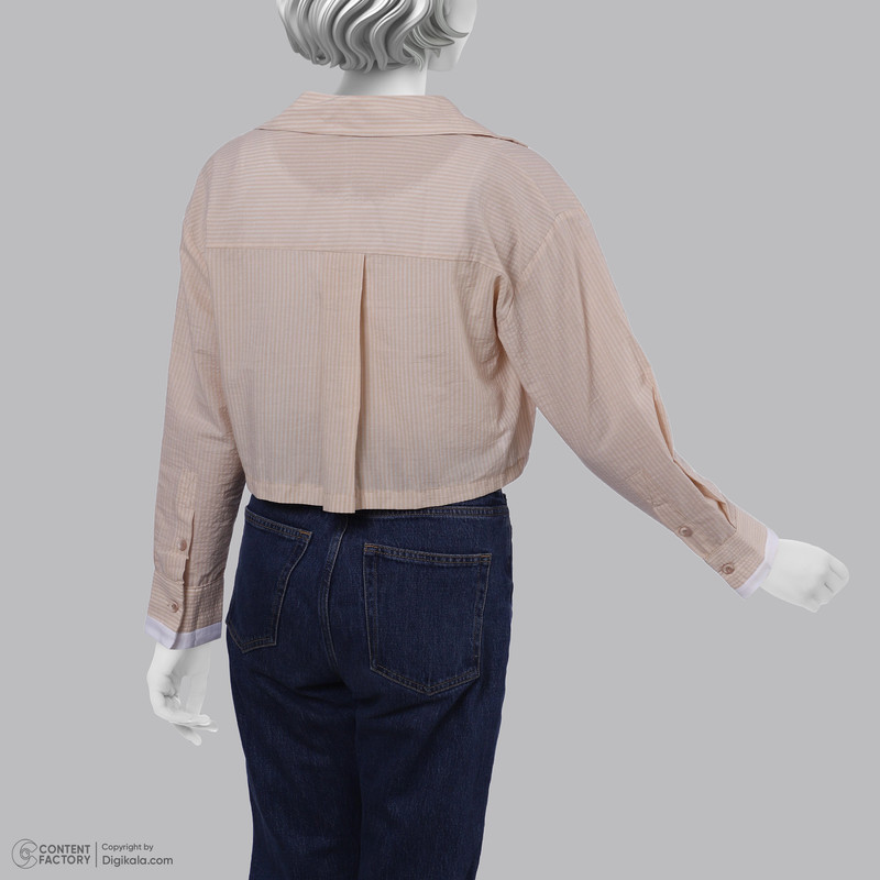 شومیز آستین بلند یقه برگردان زنانه نیزل مدل P01200103191031036 رنگ کرم