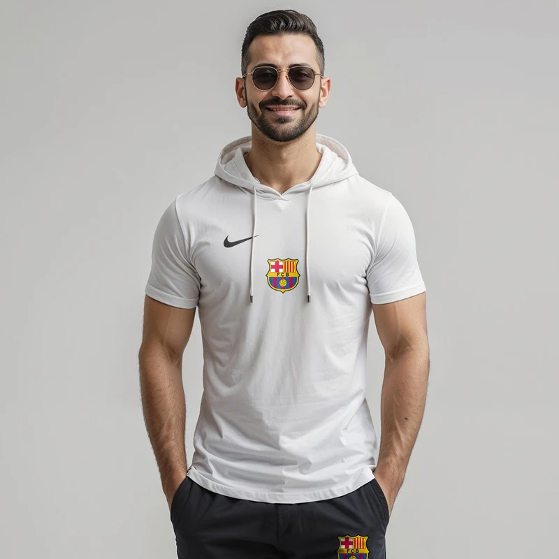تی شرت کلاه دار مردانه مدل 140311 طرح بارسلونا