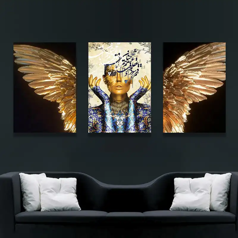 تابلو بوم مدل دختر سنتی و بال کد VND-31 مجموعه 3 عددی