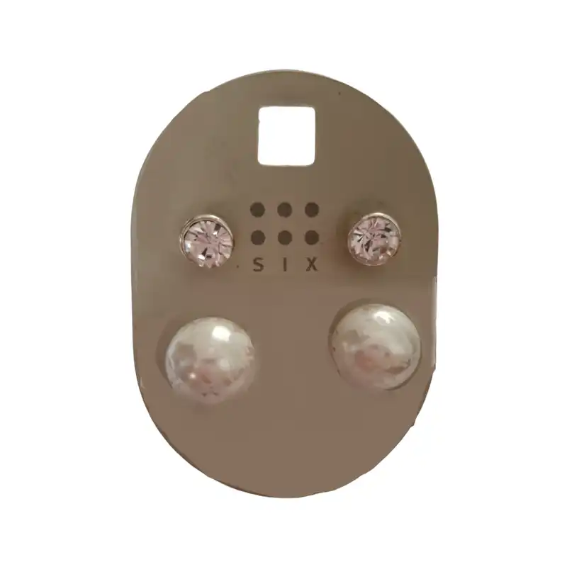 گوشواره زنانه سیکس مدل مروارید و نگین مجموعه 2 عددی